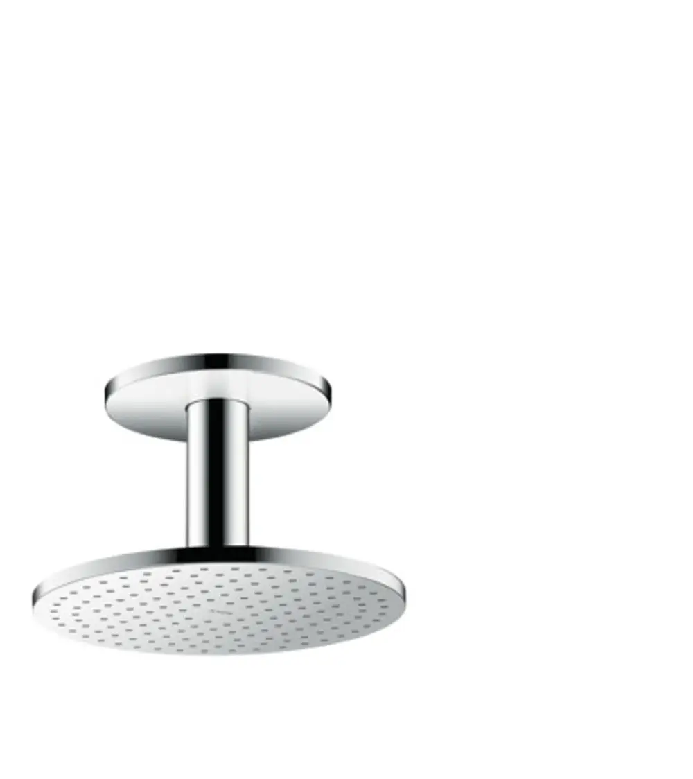 Deckenmontierte Kopfbrause aus Chrom mit runder, flacher Duschfläche und Wasserstrahldüsen. Produkt von AXOR.